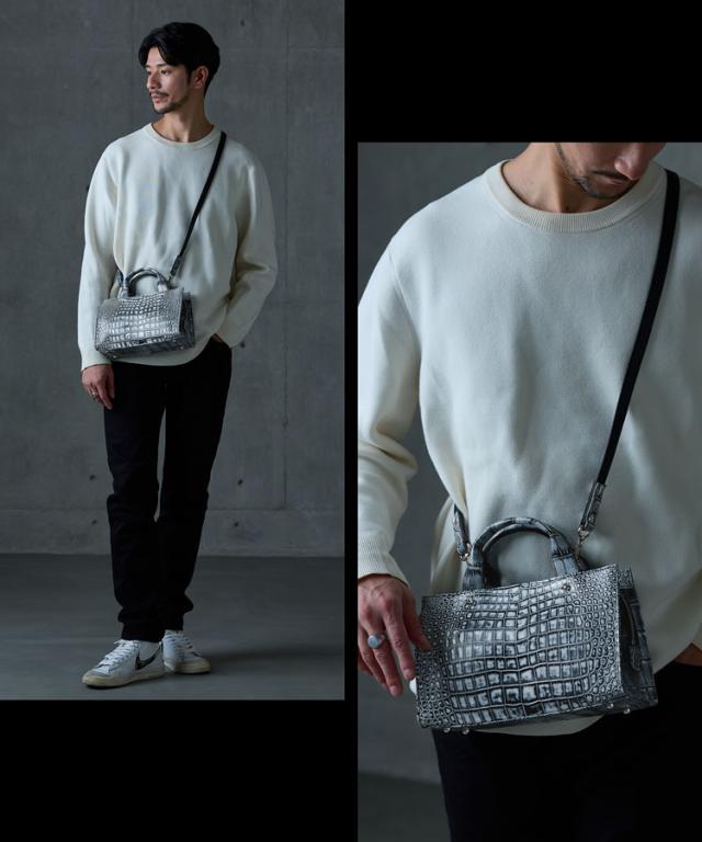 クロコダイル日本製2ショルダーバッグ ネイビー