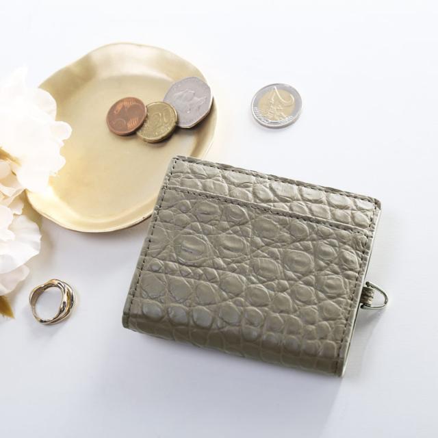 クロコダイル 財布 ミニ 小さい 小さめ ミニウォレット コインケース レディース ベージュ