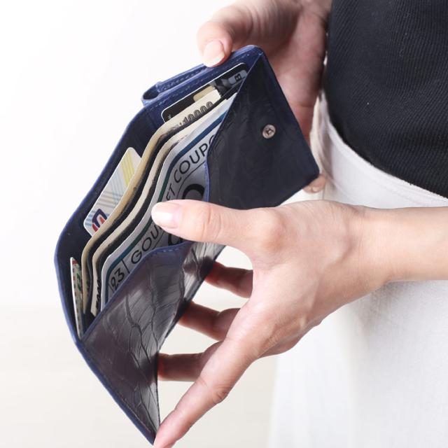 クロコダイル 型押し 財布 ミニ 小さい 小さめ ミニウォレット コインケース レディース パープル ブルー