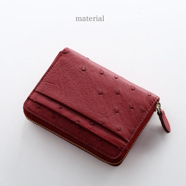 オーストリッチ 財布 コンパクト財布 ミニ財布 ラウンドファスナー レッド 赤 小さい 小さめ コンパクト