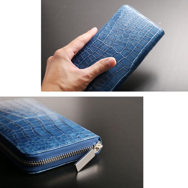 藍染 ポロサス 財布 メンズ スモール クロコダイル 長財布 日本