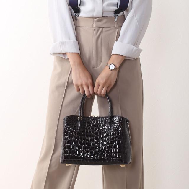 スモール クロコダイル ポロサス シャイニング 加工 センター取り 2way ハンドバッグ