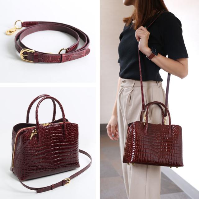 スモール クロコダイル ポロサス シャイニング 加工 センター取り 2way ハンドバッグ