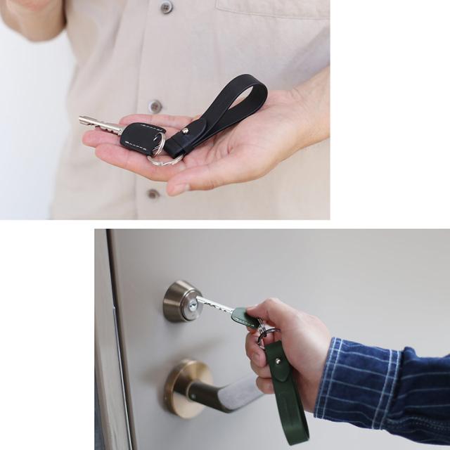 本革 キーホルダー ブラック グリーン