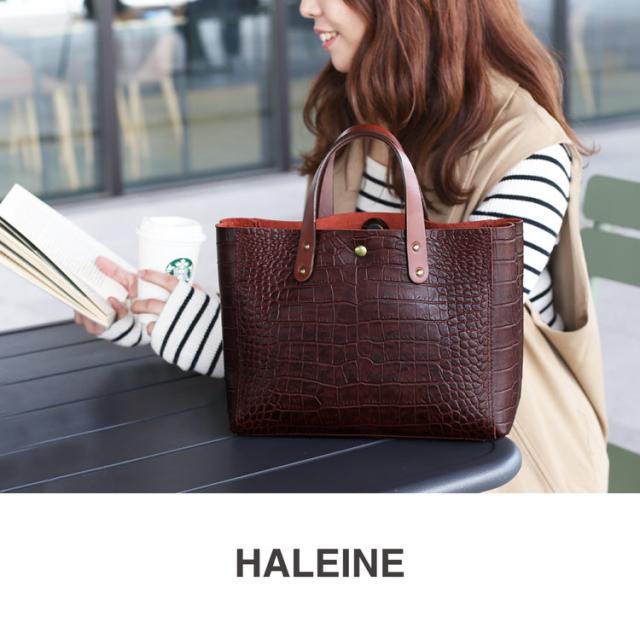 HALEINE クロコダイル 型押し トートバッグ ハンドバッグ 牛革 バッグ