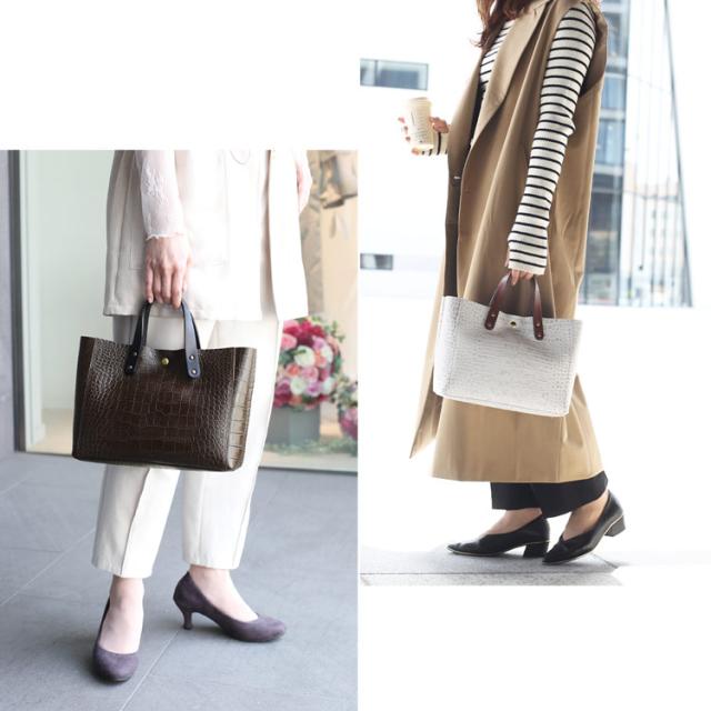 HALEINE クロコダイル 型押し トートバッグ ハンドバッグ 牛革 バッグ