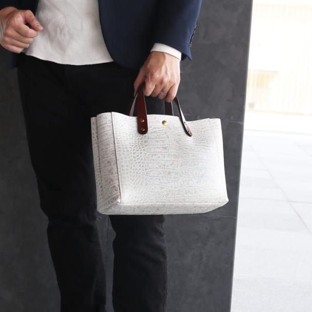 HALEINE クロコダイル 型押し トートバッグ ハンドバッグ 牛革バッグ