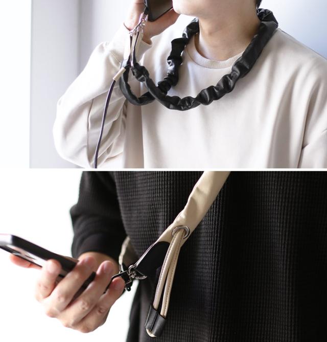 HALEINE アレンヌ 本革 スマホ ショルダーストラップ ショルダーバッグ ショルダーベルト ギャザー