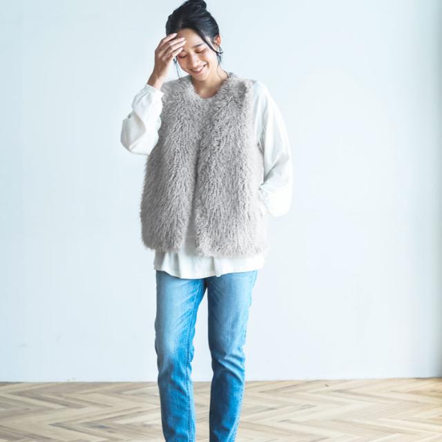 filomo ブランド フィローモ フェイクファー ファー ベスト レディース 女性 秋 冬 ファーベスト グレージュ きれいめ 大人っぽ