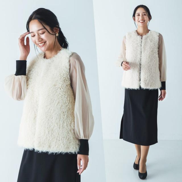 filomo ブランド フィローモ フェイクファー ファー ベスト レディース 女性 秋 冬 ファーベスト アイボリー 淡色 淡い 白 かわいい