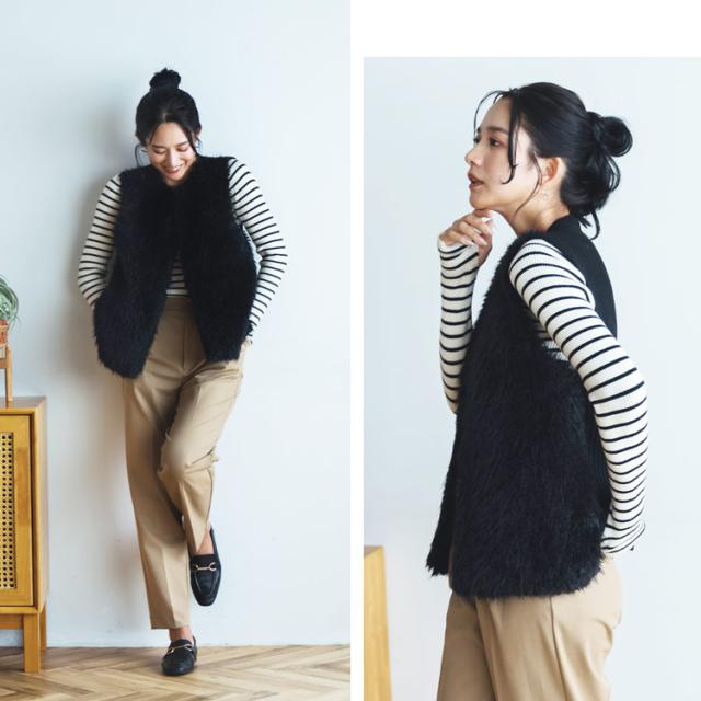 filomo ブランド フィローモ フェイクファー ファー ベスト レディース 女性 秋 冬 ファーベスト ブラック シンプル ベスト