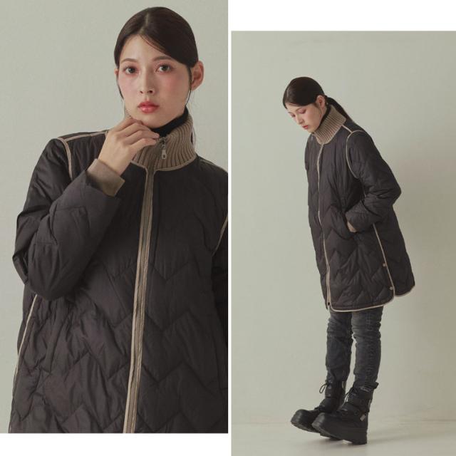 レディース ダウンコート コート アウター ジャケット バイカラー 白 黒