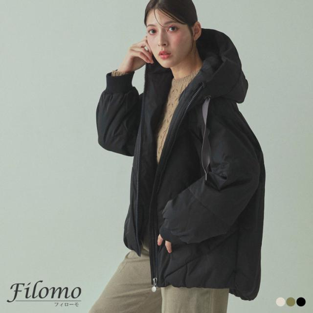 エコダウンコート レディース ミドル丈 オーバーサイズ ブラック 大きいサイズ ゆったり 暖かい 防寒 ビックシルエット