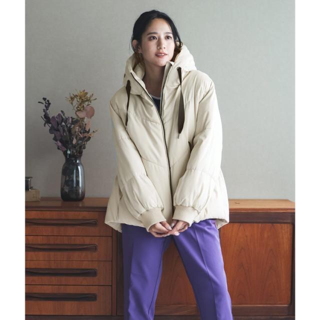 エコダウンコート レディース ミドル丈 オーバーサイズ ホワイト アイボリー 白 大きいサイズ ゆったり 暖かい 防寒 ビックシルエット