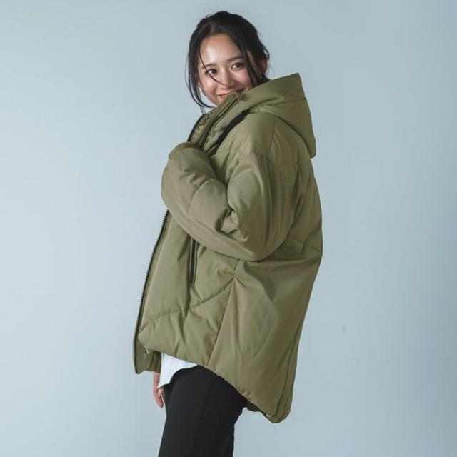 エコダウンコート レディース ミドル丈 オーバーサイズ カーキ ベージュ カーキベージュ 大きいサイズ ゆったり 暖かい 防寒 ビックシルエット