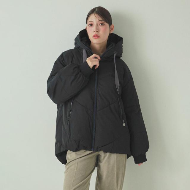 エコダウンコート レディース ミドル丈 オーバーサイズ ブラック 黒 大きいサイズ ゆったり 暖かい 防寒 ビックシルエット