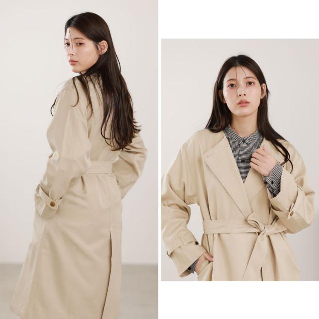 ロングコート ノーカラー レディース 弱撥水