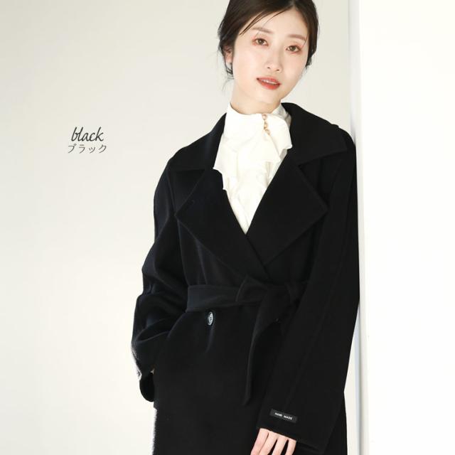 ロングコート コート チェスターコート アウター 冬 秋 ダブルフェイス 暖かい ロング丈 ベルト リボン ベルト付き 冠婚葬祭 卒業式 フォーマル 入学式 ブラック 黒 シンプル 使いやすい