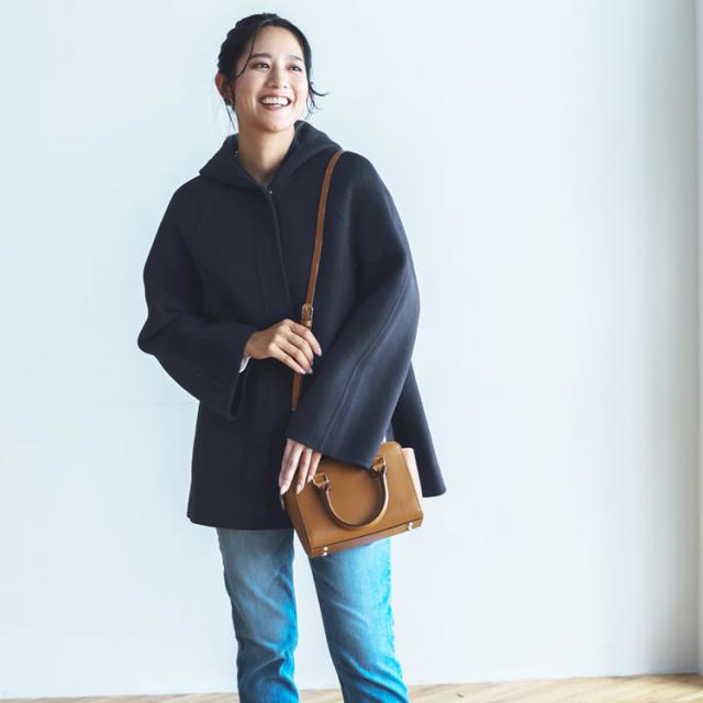 filomo ウール カシミヤ 一枚仕立て フード付き コート アウター ミドル丈 ミッドナイトブルー