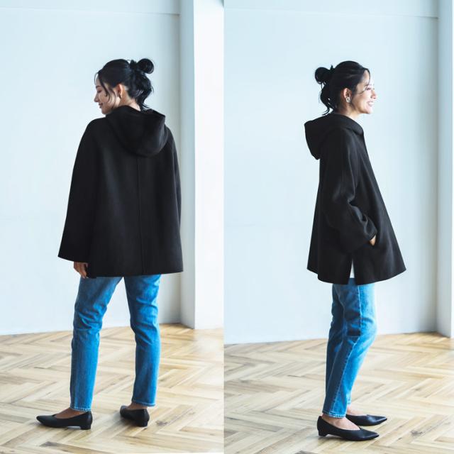 filomo ウール カシミヤ 一枚仕立て フード付き コート アウター ブラック フード