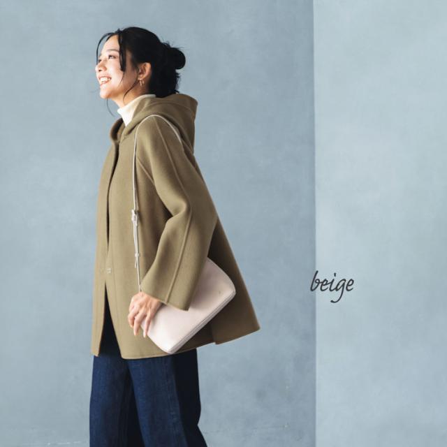 filomo ウール カシミヤ 一枚仕立て フード付き コート アウター ミドル丈 ベージュ