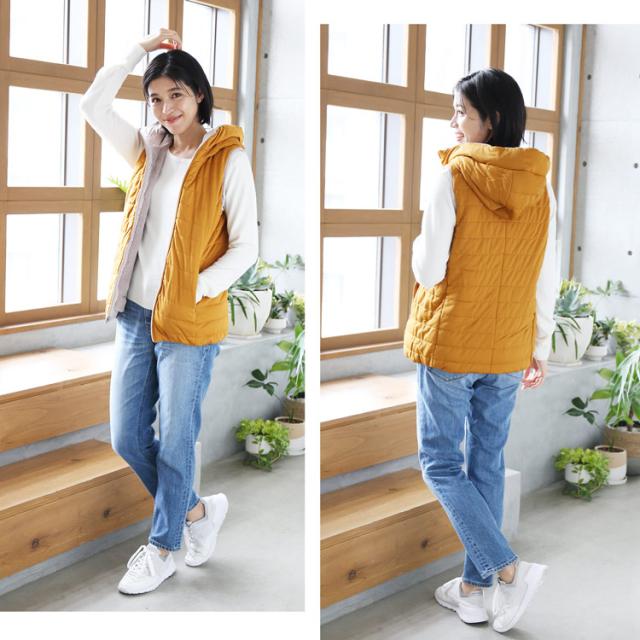 リバーシブル ダウンベスト ベスト 秋 アウター フード 着回し 秋冬コーデ コーデ