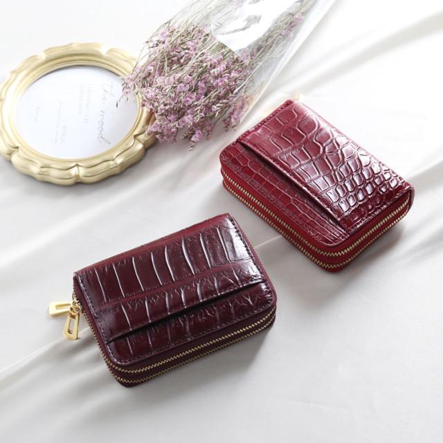 クロコダイル ミニ 財布 レディース ワイン 赤