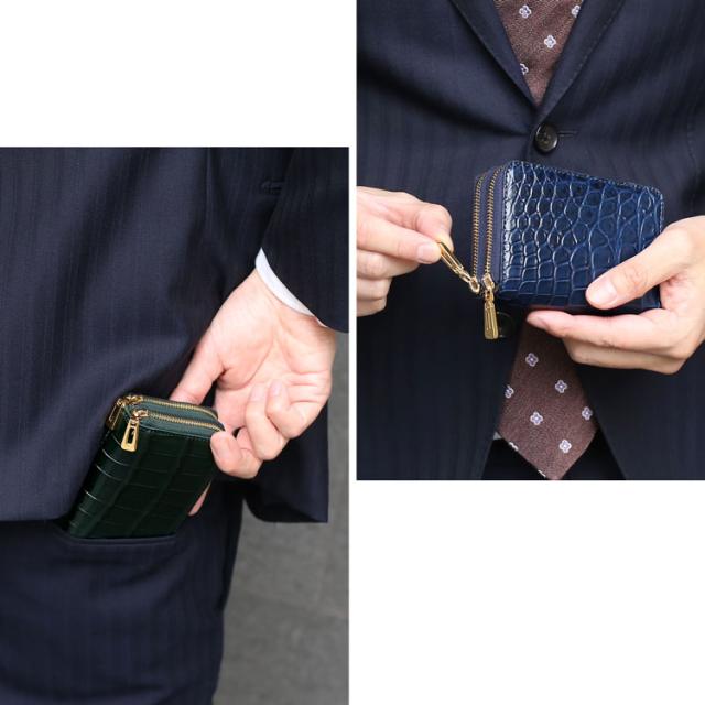 クロコダイル ミニ 財布 メンズ ワイン 赤