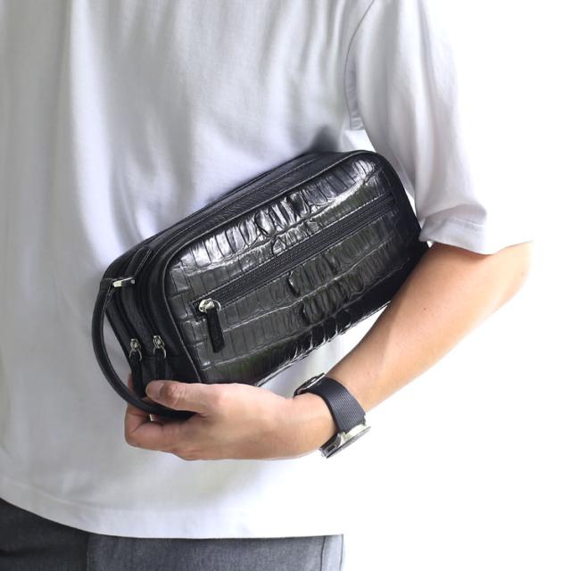 ナイル クロコダイル ホーンバック 牛革 2way バッグ ショルダーバッグ クラッチバッグ レディース