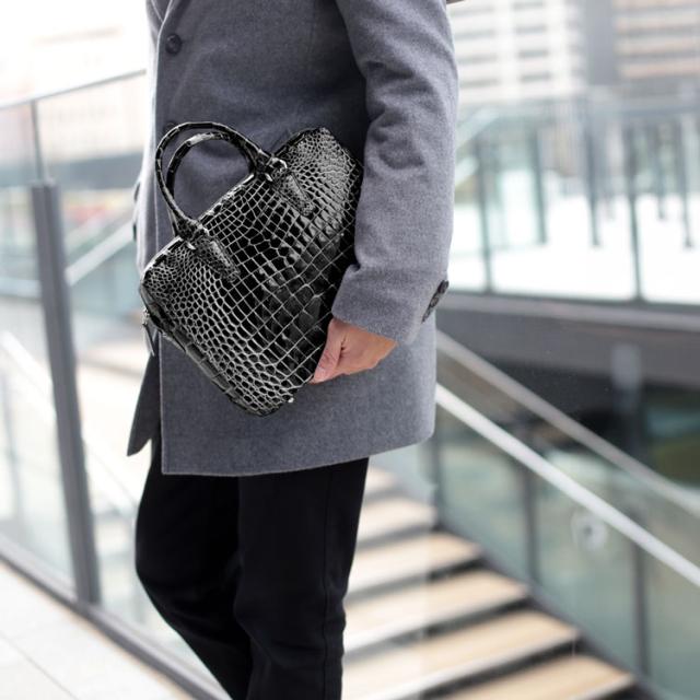 シルバー ハンドバッグ メンズ クロコ