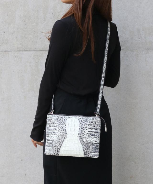 スモール クロコダイル ポロサス シャイニング 加工 センター取り 2way ハンドバッグ