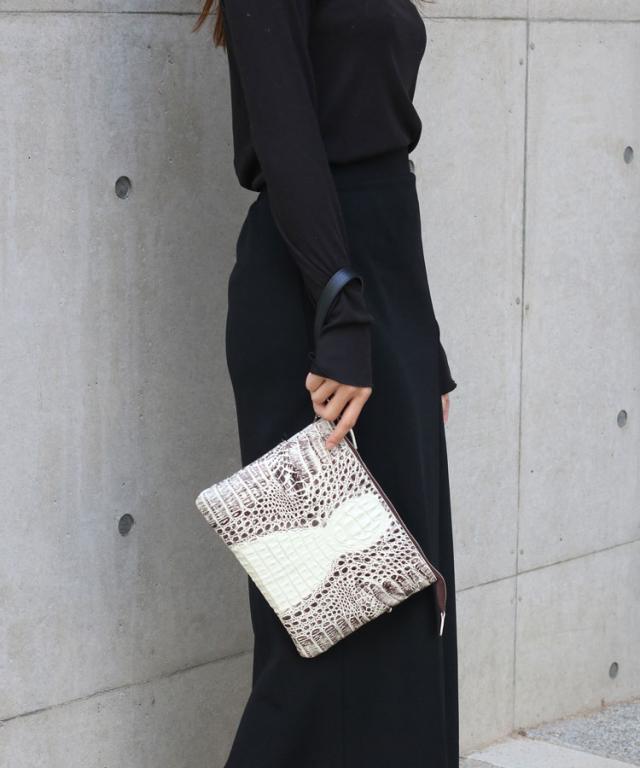 スモール クロコダイル ポロサス シャイニング 加工 センター取り 2way ハンドバッグ