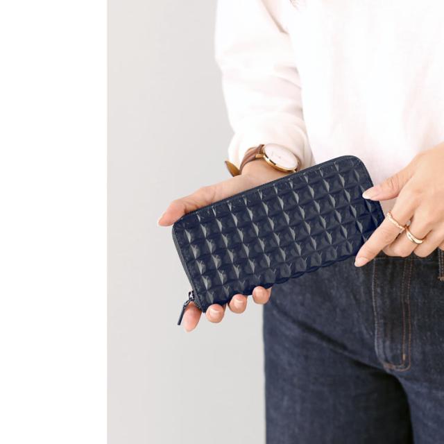 3Dデザイン 牛革 財布 ラウンドファスナー コンパクト 長財布 立体的 デザイン ダイヤ柄 ダイヤ模様 モード おしゃれ 幾何学