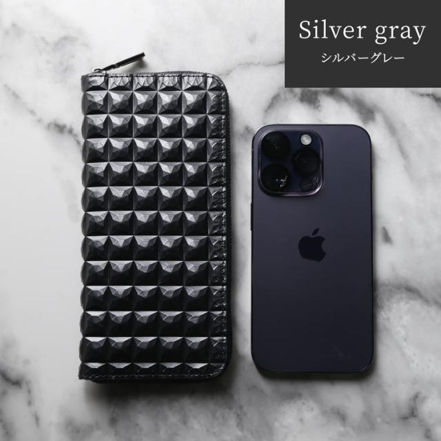 3Dデザイン 牛革 財布 ラウンドファスナー コンパクト 長財布 立体的 デザイン ダイヤ柄 ダイヤ模様 モード おしゃれ 幾何学