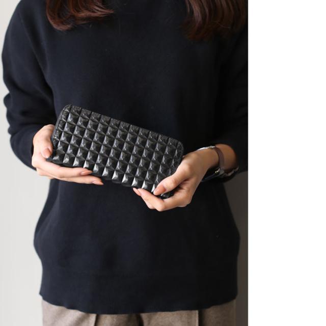 3Dデザイン 牛革 財布 ラウンドファスナー コンパクト 長財布 立体的 デザイン ダイヤ柄 ダイヤ模様 モード おしゃれ 幾何学