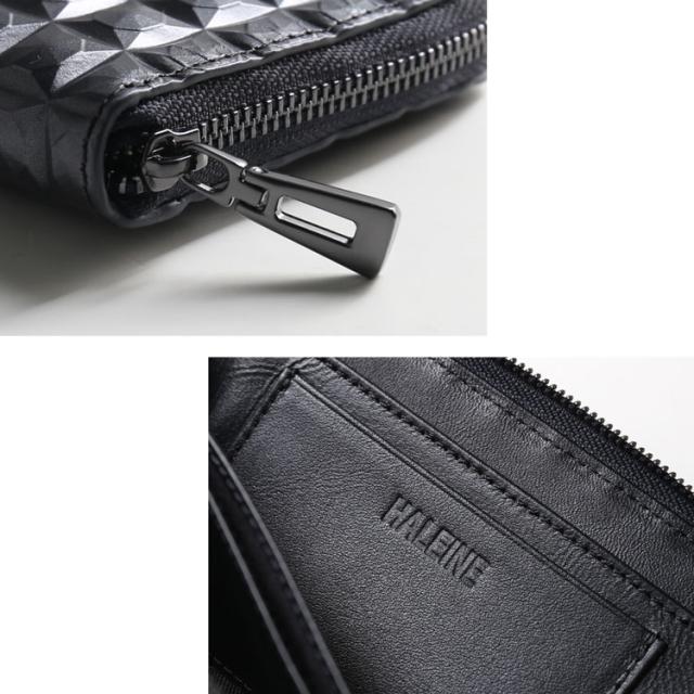 3Dデザイン 牛革 財布 ラウンドファスナー コンパクト 長財布 立体的 デザイン ダイヤ柄 ダイヤ模様 モード おしゃれ 幾何学