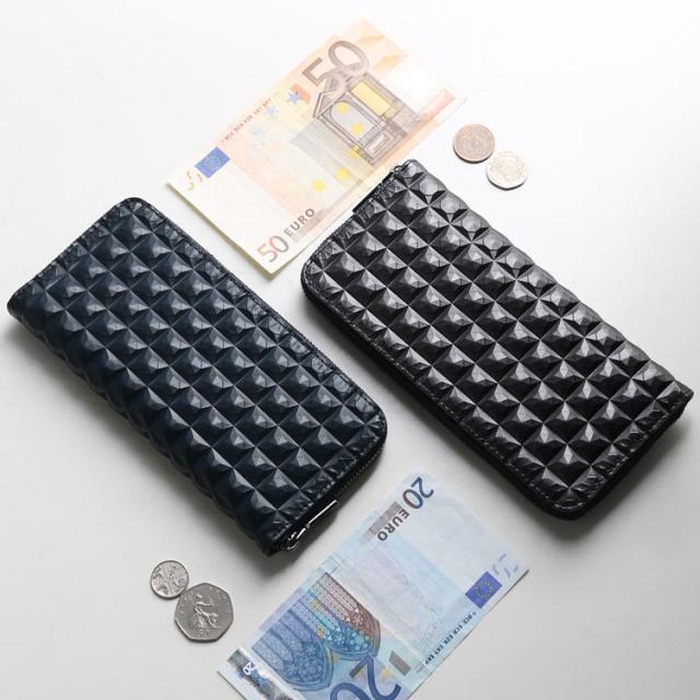 3Dデザイン 牛革 財布 ラウンドファスナー コンパクト 長財布 立体的 デザイン ダイヤ柄 ダイヤ模様 モード おしゃれ 幾何学