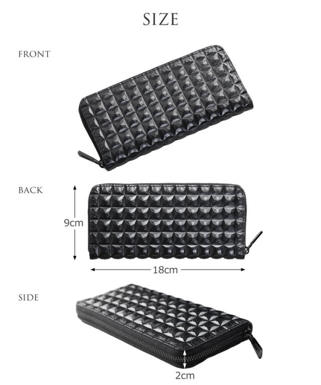 3Dデザイン 牛革 財布 ラウンドファスナー コンパクト 長財布 立体的 デザイン ダイヤ柄 ダイヤ模様 モード おしゃれ 幾何学
