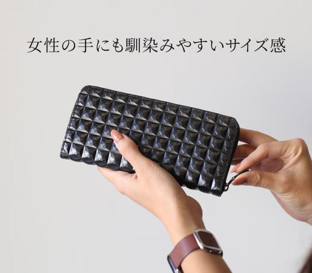 3Dデザイン 牛革 財布 ラウンドファスナー コンパクト 長財布 立体的 デザイン ダイヤ柄 ダイヤ模様 モード おしゃれ 幾何学