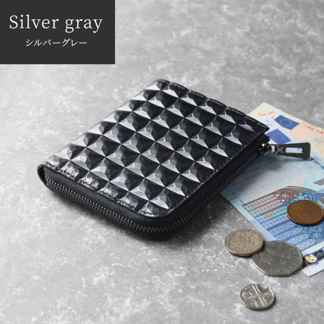 3Dデザイン 牛革 財布 コンパクト財布 L字ファスナー財布 ミニ財布 立体的 デザイン ダイヤ柄 ダイヤ模様 モード おしゃれ 幾何学