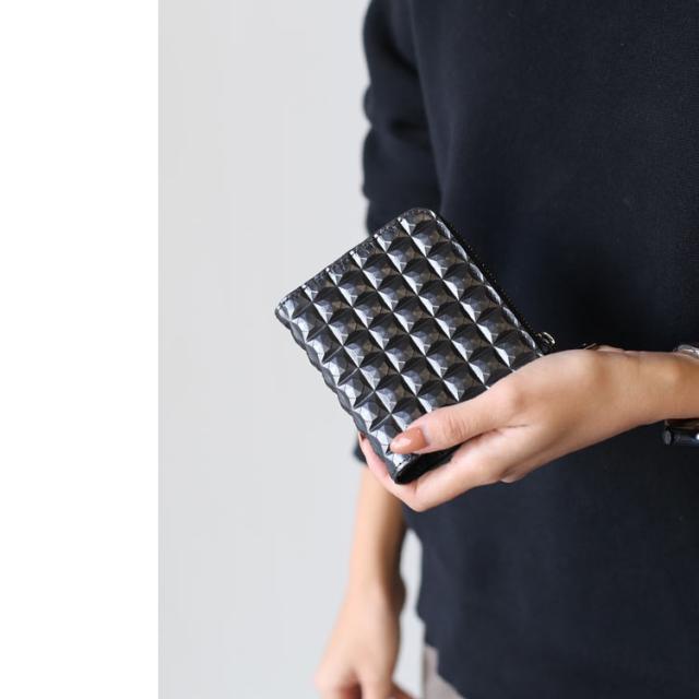 3Dデザイン 牛革 財布 コンパクト財布 L字ファスナー財布 ミニ財布 立体的 デザイン ダイヤ柄 ダイヤ模様 モード おしゃれ 幾何学