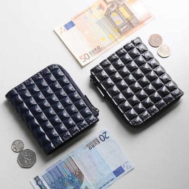 3Dデザイン 牛革 財布 コンパクト財布 L字ファスナー財布 ミニ財布 立体的 デザイン ダイヤ柄 ダイヤ模様 モード おしゃれ 幾何学