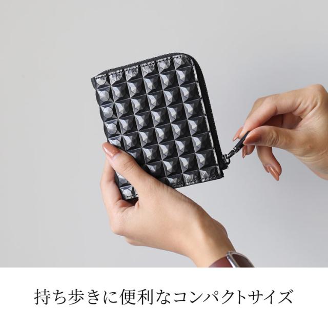 3Dデザイン 牛革 財布 コンパクト財布 L字ファスナー財布 ミニ財布 立体的 デザイン ダイヤ柄 ダイヤ模様 モード おしゃれ 幾何学