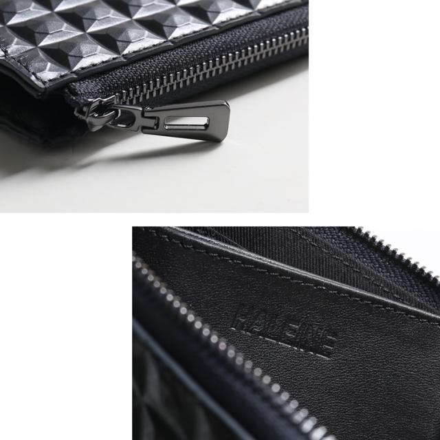 3Dデザイン 牛革 財布 コンパクト財布 L字ファスナー財布 ミニ財布 立体的 デザイン ダイヤ柄 ダイヤ模様 モード おしゃれ 幾何学