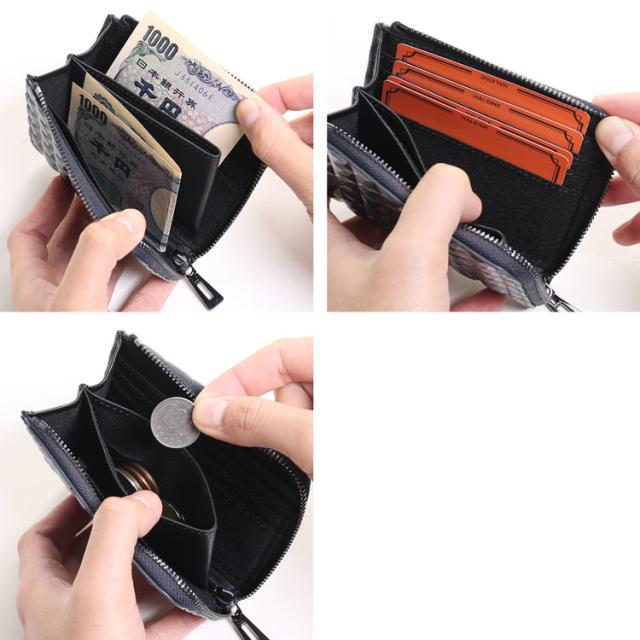 3Dデザイン 牛革 財布 コンパクト財布 L字ファスナー財布 ミニ財布 立体的 デザイン ダイヤ柄 ダイヤ模様 モード おしゃれ 幾何学