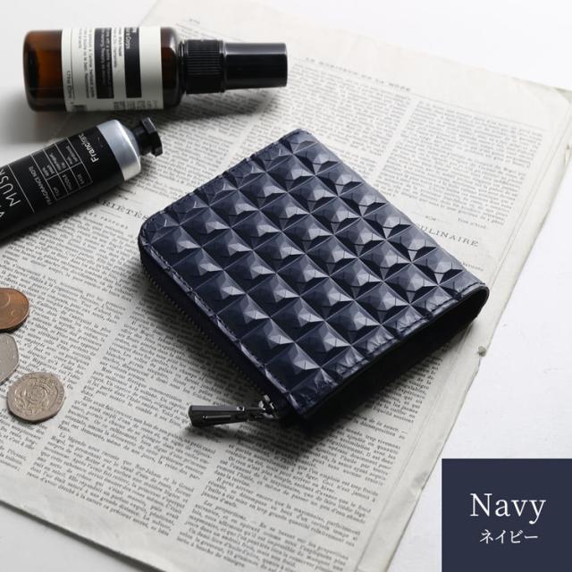 3Dデザイン 牛革 財布 コンパクト財布 L字ファスナー財布 ミニ財布 立体的 デザイン ダイヤ柄 ダイヤ模様 モード おしゃれ 幾何学
