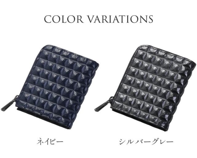 3Dデザイン 牛革 財布 コンパクト財布 L字ファスナー財布 ミニ財布 立体的 デザイン ダイヤ柄 ダイヤ模様 モード おしゃれ 幾何学