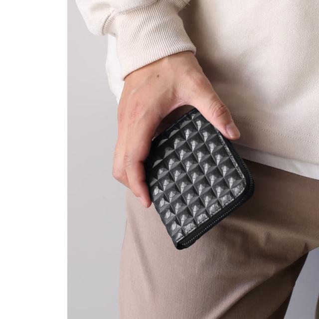 3Dデザイン 牛革 財布 コンパクト財布 L字ファスナー財布 ミニ財布 立体的 デザイン ダイヤ柄 ダイヤ模様 モード おしゃれ 幾何学