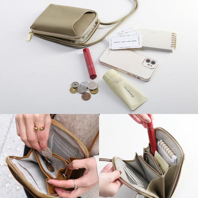 スマホショルダー バッグ 肩掛け 革 縦型 リップ 小銭