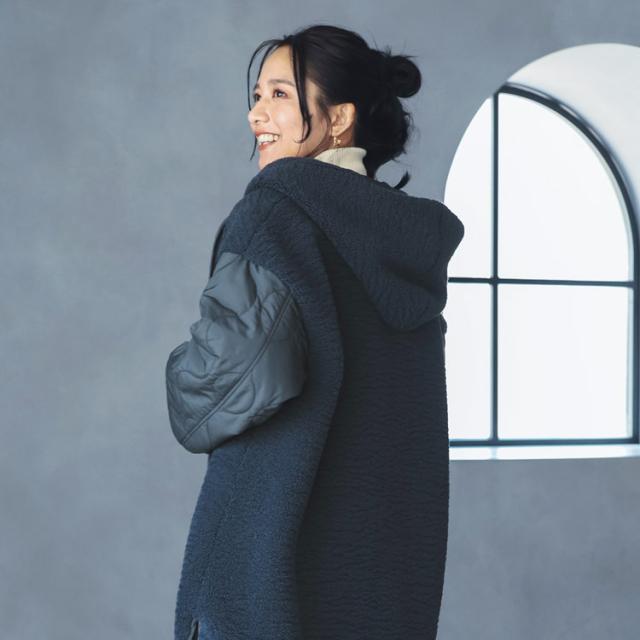 キルト ボア 異素材 フード付き コート